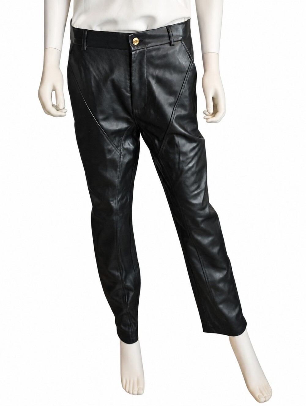 TOM FORD | SS23 Sample Black Lamb Leather Gold Zip Pants IT36 Fits US6-8